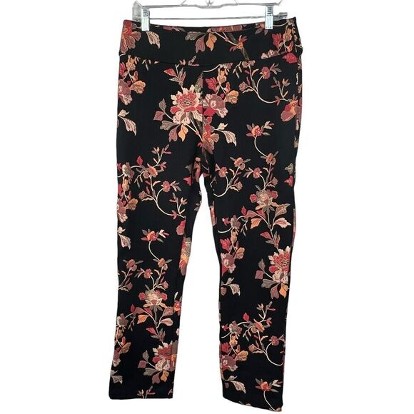 Soft Surroundings Straight Leg Ankle Floral Pull On Pants Size PM Black - Picture 2 of 11